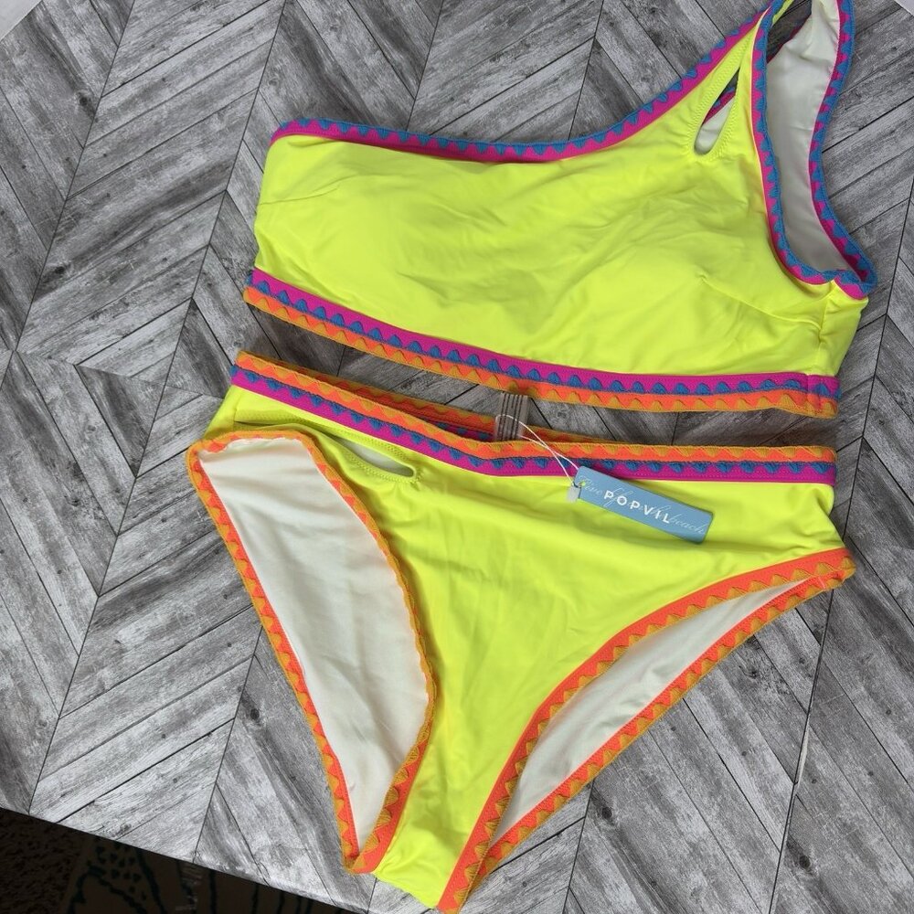 Popvil Bikini High Cut Bikini Womens Size XL Neon Cutout on Top and Bottom NWT